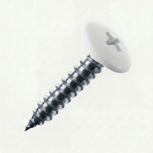 RAL 9016 Traffic White - 25mm x 4.2mm Painted Wafer Head Self Tapping Screws - BZP Steel with white coloured screw head.