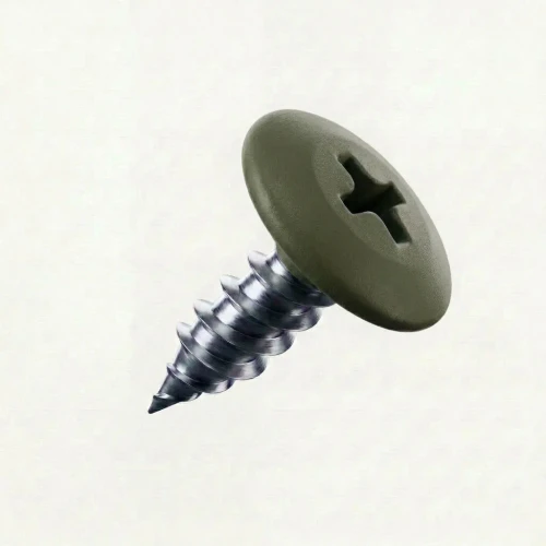 RAL 6003 Olive Green - 13mm x 4.2mm Painted Wafer Head Self Tapping Screws - BZP Steel powder coated screws with green coloured screw head
