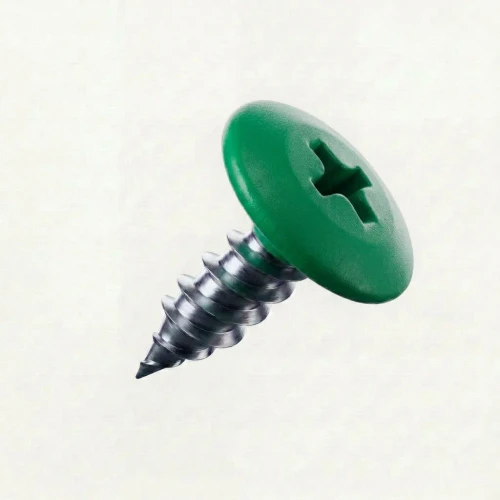 RAL 6024 Traffic Green - 13mm x 4.2mm Painted Wafer Head Self Tapping Screws - BZP Steel powder coated screws with green coloured screw heads.