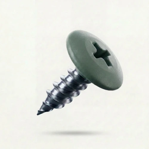 RAL 7009 Green Grey - 13mm x 4.2mm Painted Wafer Head Self Tapping Screws - BZP Steel with green grey coloured screw heads.