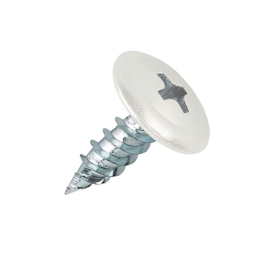 RAL 9010 Pure White - 13mm x 4.2mm Painted Wafer Head Self Tapping Screws - BZP Steel with a white coloured screw head.