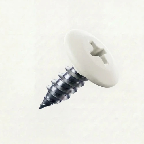 RAL 9010 Pure White - 13mm x 4.2mm Painted Wafer Head Self Tapping Screws - BZP Steel with a white coloured screw head.