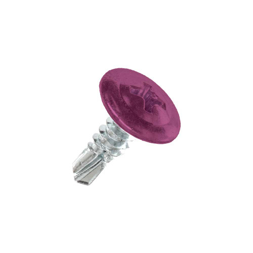 A 13mm x 4.2mm Painted Wafer Head Self Drilling Screws - BZP Steel with a RAL 4006 Traffic Purple powder coated coloured screw head.