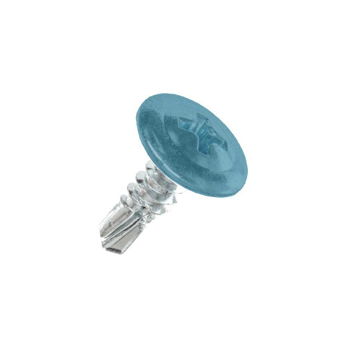 A 13mm x 4.2mm Painted Wafer Head Self Drilling Screws - BZP Steel with a RAL 5023 Distant Blue powder coated coloured screw head.
