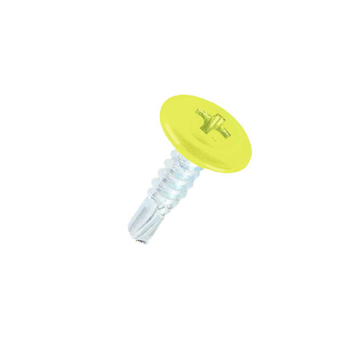 A 16mm x 4.2mm Painted Wafer Head Self drilling Screws - BZP Steel with a RAL 1016 Sulphur Yellow powder coated coloured screw head.