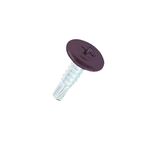 A 16mm x 4.2mm Painted Wafer Head Self Drilling Screws - BZP Steel with a RAL 4007 Violet Purple powder coated coloured screw head.