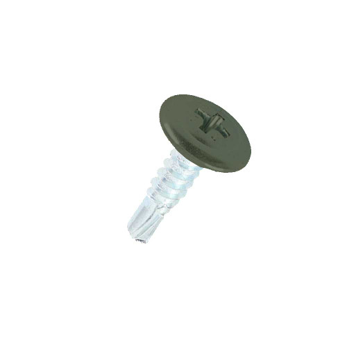 A 16mm x 4.2mm Painted Wafer Head Self Drilling Screws - BZP Steel with a RAL 6003 Olive Green powder coated coloured screw head.