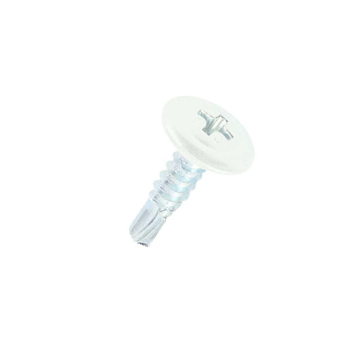 A 16mm x 4.2mm Painted Wafer Head Self drilling Screws - BZP Steel with a RAL 9016 Traffic White powder coated coloured screw head.