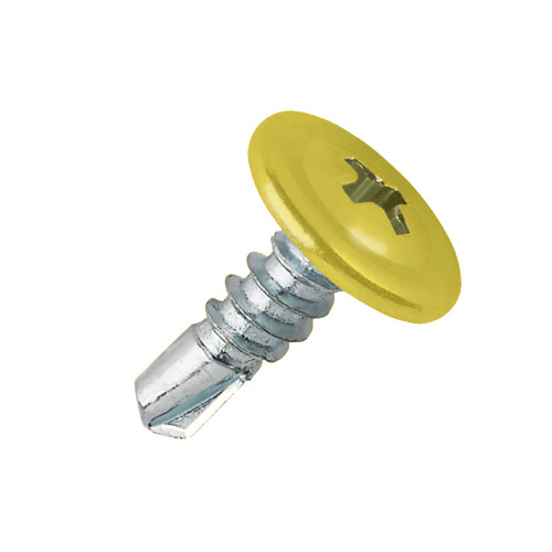 A 22mm x 4.8mm Painted Wafer Head Self drilling Screws - BZP Steel with a RAL 1016 Sulphur Yellow powder coated coloured screw head.