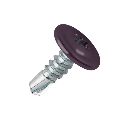A 22mm x 4.8mm Painted Wafer Head Self drilling Screws - BZP Steel with a RAL 4007 Violet Purple powder coated coloured screw head.