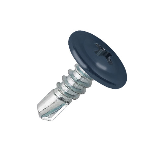 A 22mm x 4.8mm Painted Wafer Head Self drilling Screws - BZP Steel with a RAL 5003 Sapphire Blue powder coated coloured screw head.