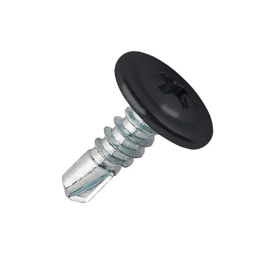 A 22mm x 4.8mm Painted Wafer Head Self drilling Screws - BZP Steel with a RAL 5004 Black Blue powder coated coloured screw head.