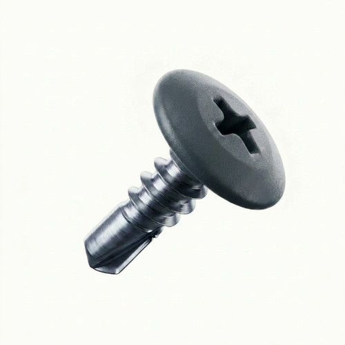 A 22mm x 4.8mm Painted Wafer Head Self drilling Screws - BZP Steel with a RAL 7016 Anthracite Grey powder coated coloured screw head.