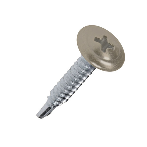 A 25mm x 4.2mm Painted Wafer Head Self drilling Screws - BZP Steel with a RAL 1019 Grey Beige powder coated coloured screw head.