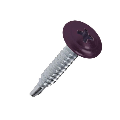 A 25mm x 4.2mm Painted Wafer Head Self drilling Screws - BZP Steel with a RAL 4007 Violet Purple powder coated coloured screw head.