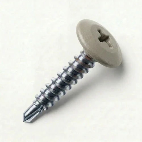 A 25mm x 4.2mm Painted Wafer Head Self drilling Screws - BZP Steel with a RAL 7032 Pebble Grey powder coated coloured screw head.
