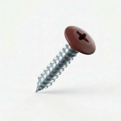 19mm x 4.2mm Painted Flange Head Self Tapping Screw - BZP Steel with a RAL 3009 Oxide Red powder coated coloured screw head.