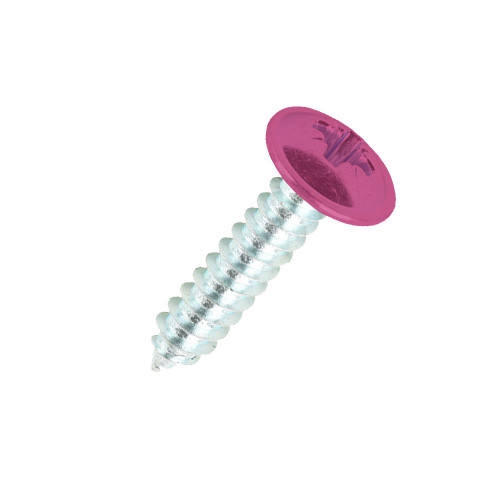 19mm x 4.2mm Painted Flange Head Self Tapping Screw - BZP Steel with a RAL 4010 Telemagenta powder coated coloured screw head.
