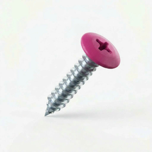 19mm x 4.2mm Painted Flange Head Self Tapping Screw - BZP Steel with a RAL 4010 Telemagenta powder coated coloured screw head.