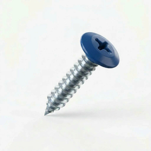 19mm x 4.2mm Painted Flange Head Self Tapping Screw - BZP Steel with a RAL 5003 Sapphire Blue powder coated coloured screw head.