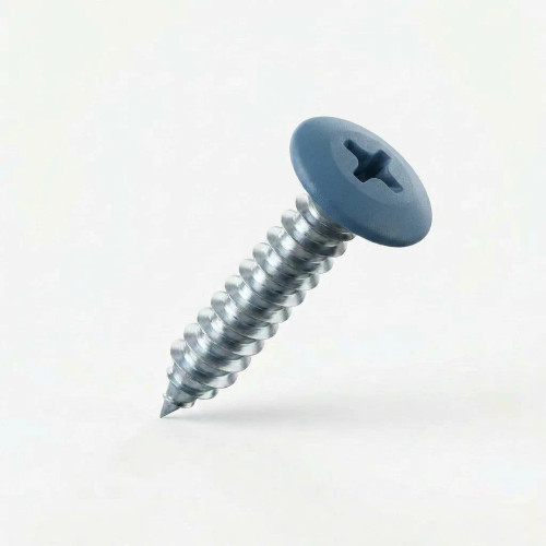 19mm x 4.2mm Painted Flange Head Self Tapping Screw - BZP Steel with a RAL 5023 Distant Blue powder coated coloured screw head.