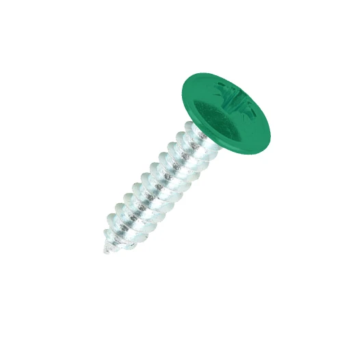 19mm x 4.2mm Painted Flange Head Self Tapping Screw - BZP Steel with a RAL 6024 Traffic Green powder coated coloured screw head.