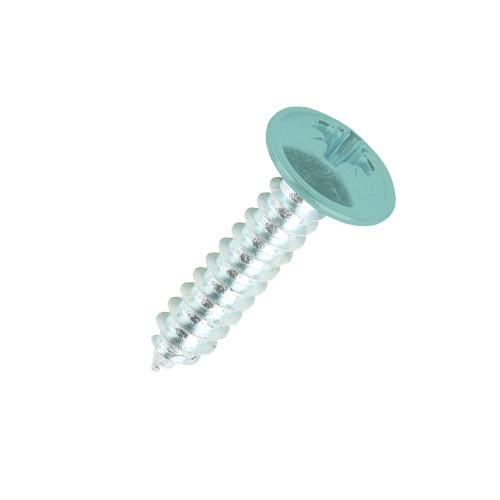19mm x 4.2mm Painted Flange Head Self Tapping Screw - BZP Steel with a RAL 6027 Light Green powder coated coloured screw head.
