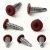Various angles of the 16mm x 4.2mm Painted Wafer Head Self Drilling Screws - BZP Steel with a RAL 3004 Purple Red powder coated coloured screw head.