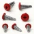 Different angles of the 16mm x 4.2mm Painted Wafer Head Self Drilling Screws - BZP Steel with a RAL 3020 Traffic Red powder coated coloured screw head.