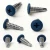 Different angles of the 16mm x 4.2mm Painted Wafer Head Self Drilling Screws - BZP Steel with a RAL 5013 Cobalt Blue powder coated coloured screw head.