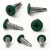 Different angles of the 16mm x 4.2mm Painted Wafer Head Self Drilling Screws - BZP Steel with a RAL 6005 Moss Green powder coated coloured screw head.