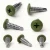 Various angles of the 16mm x 4.2mm Painted Wafer Head Self Drilling Screws - BZP Steel with a RAL 6025 Fern Green powder coated coloured screw head.