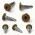 Various angles of the 16mm x 4.2mm Painted Wafer Head Self Drilling Screws - BZP Steel with a RAL 8008 Olive Brown powder coated coloured screw head.