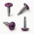 Various angles of the powder coated 19mm wafer head self drilling screw with RAL 4006 traffic purple coloured screw head