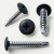 Various angles of the dark black blue wafer headed self drilling screws for metal work and framing