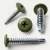 Various angles of the olive green wafer head self drilling screws for metal work and framing