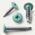 Various angles of the light green wafer head drill point screw for metalwork and framing