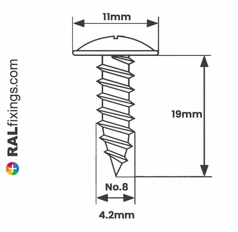PanelPro HP19 hoarding screw technical specification drawing showing 19mm length, 4.2mm thread diameter and 11mm head diameter