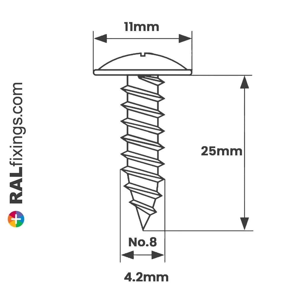 PanelPro HP25 hoarding screw technical specification drawing showing 25mm length, 4.2mm thread diameter and 11mm head diameter