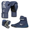 Everlast Blue Elite Boxing Shoe, Glove and Hand Wrap Bundle