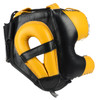 PRO COMBAT Face Saver Leather Boxing Headgear with Nylon Face Bar - Black / Yellow Color