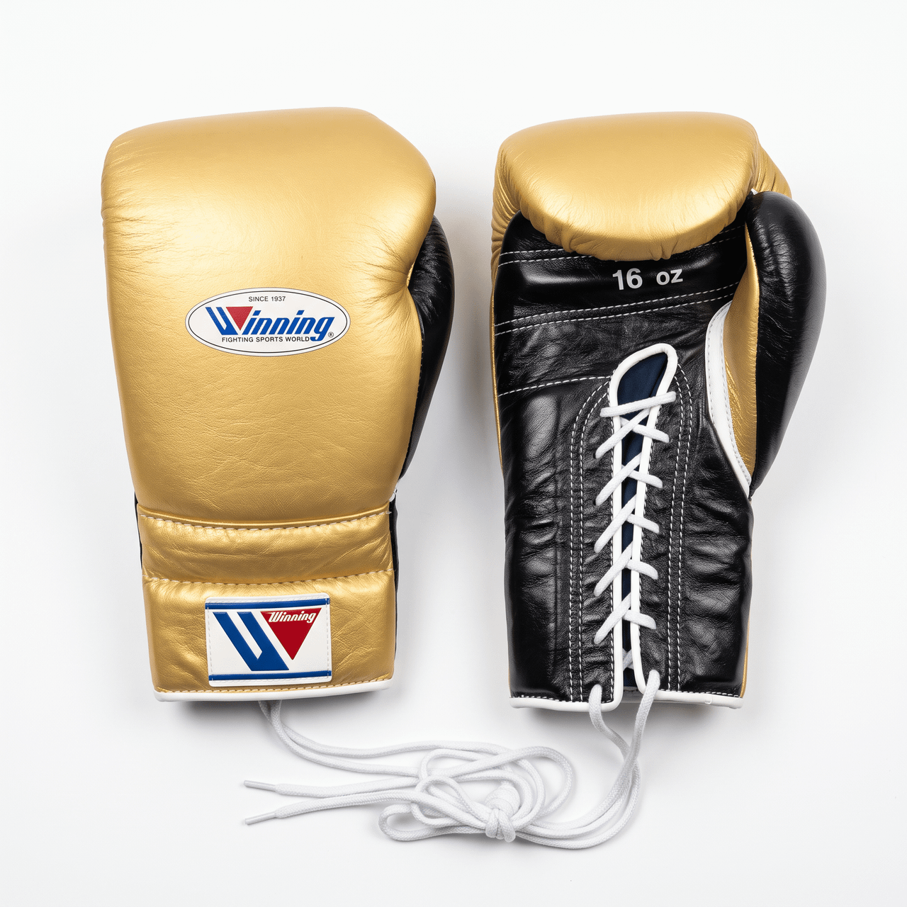 Winning Lace-Up Boxing Gloves - Gold / Black - 16 oz