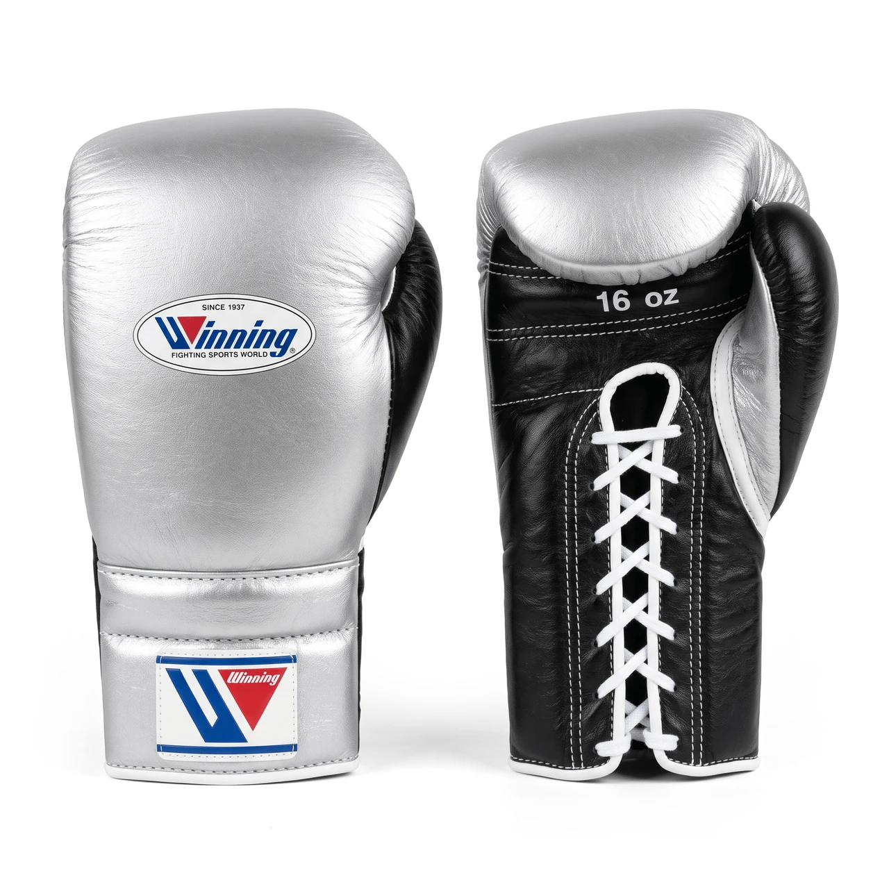 Winning Lace-Up Boxing Gloves - Silver / Black