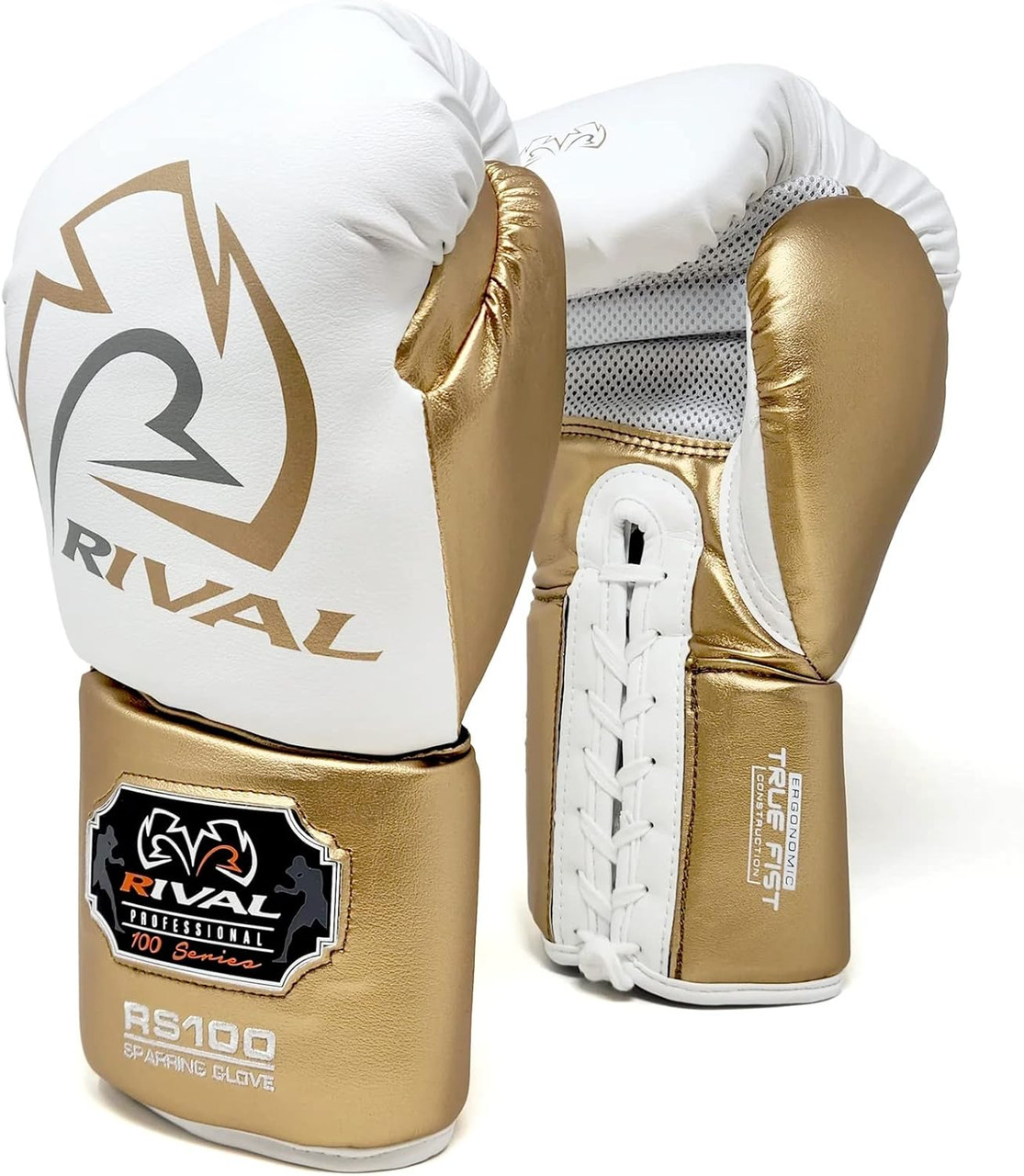 Rival RS100 White/Gold Professional Sparring Gloves | Pro Fight Shop