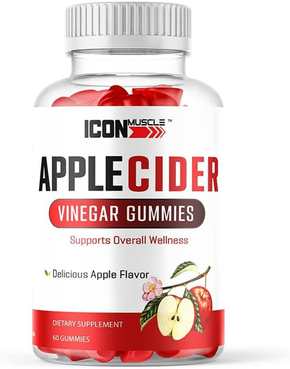 ICON MUSCLE Apple Cider Vinegar Gummies | Vegan | Delicious Apple Flavor | High Strength ACV | 60 Gummies