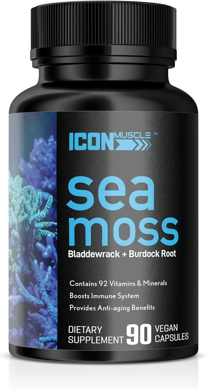 Icon Muscle Sea Moss | Bladderwrack & Burdock | Immune Support | Anti-Aging | Gut & Thyroid Support | 90 Vegan Capsules