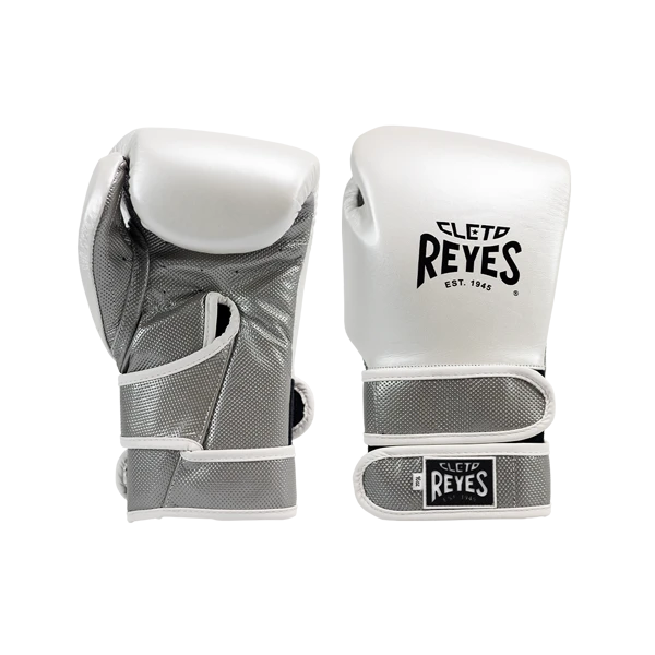 Cleto Reyes Double Strap Boxing Gloves - White Pearls -Silver