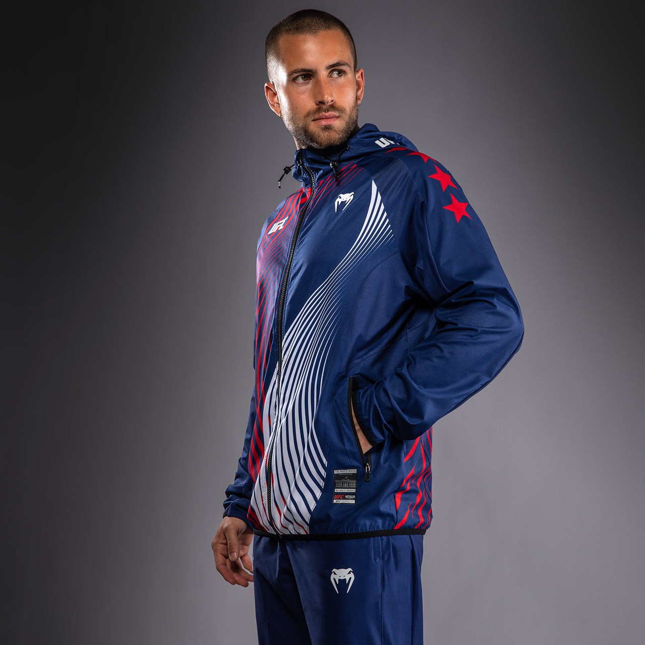 Men's Official UFC Freedom 250 by Venum Blue Authentic Fight Night Walkout Hoodie -Zahabi