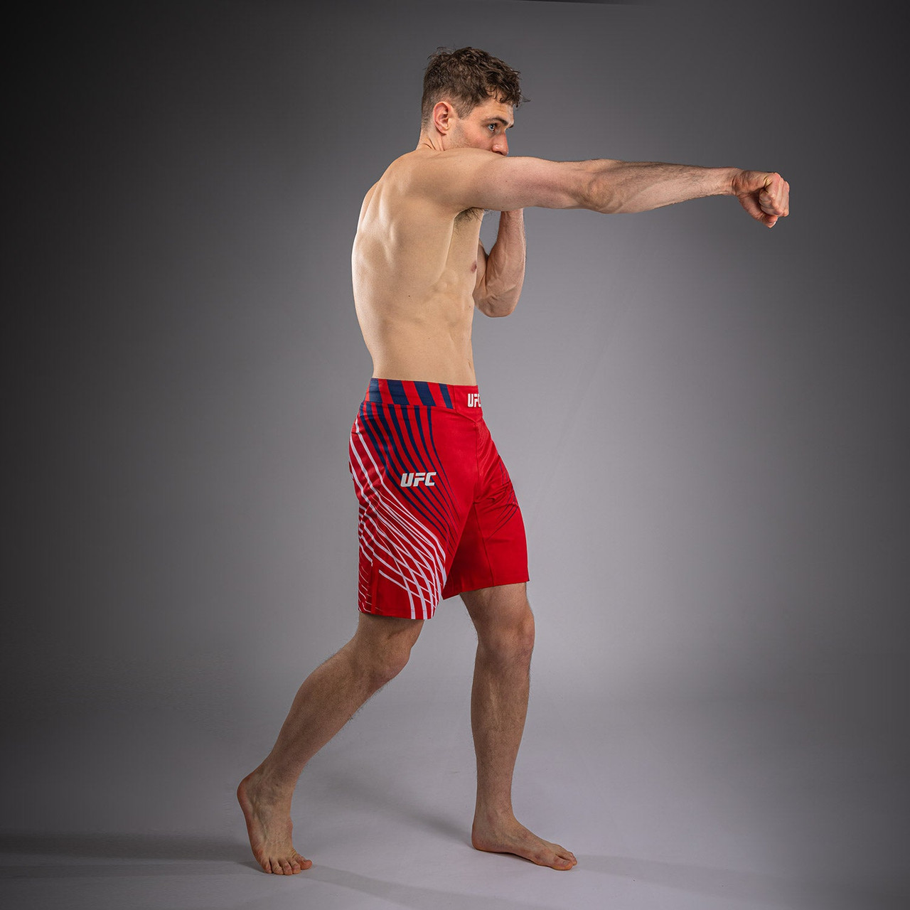 Men's Official UFC Freedom 250 by Venum Red Authentic Fight Night Long Fit Fight Short -Zahabi