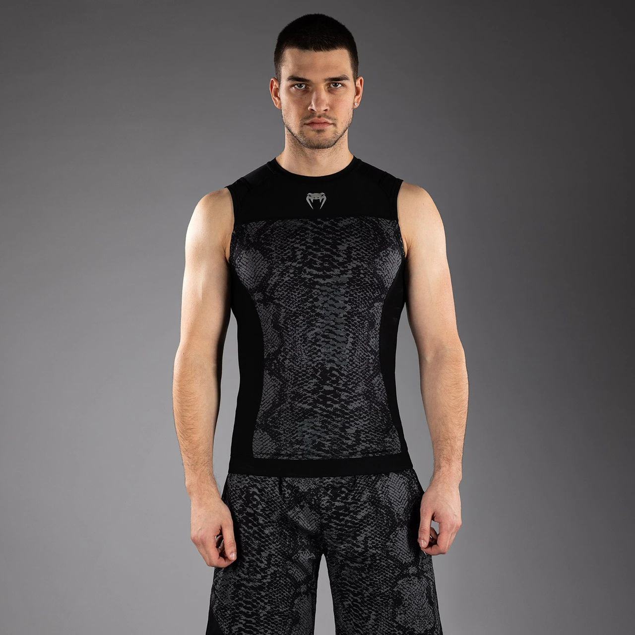 Venum G-Fit Scales Sleeveless Rashguard - Black/ Charcoal Grey